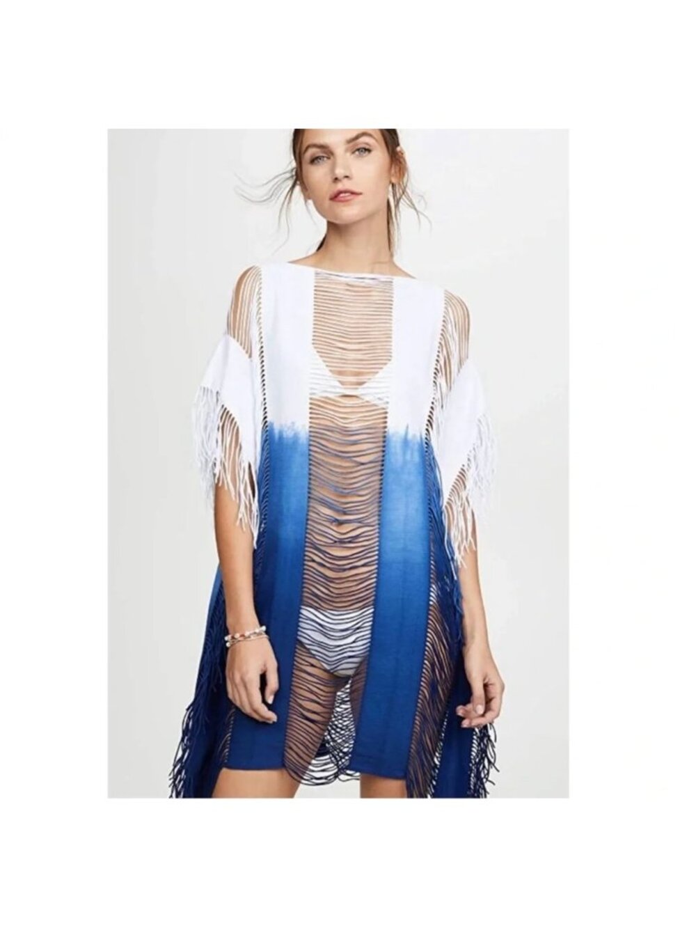 Pilyq Monique Swim Cover Up in River Island Blue Ombre Fringe M L